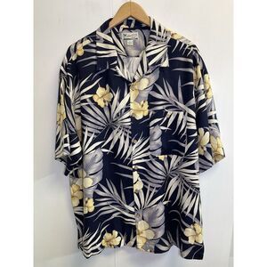 Monterey Club Hawaiian Camp Shirt Mens XL Blue Short Sleeve Silk Hibiscus‎